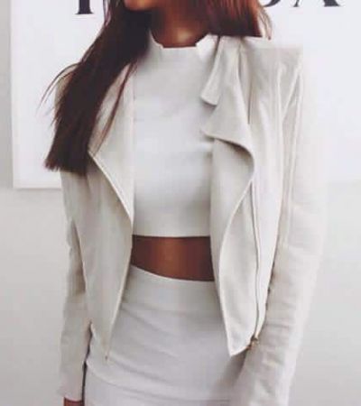 Biały komplet- bluzka, spódniczka, ramoneska